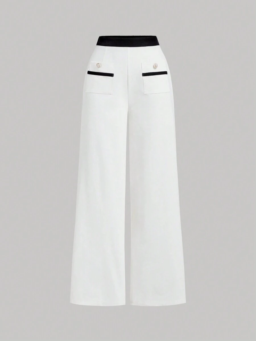 SHEIN X ELOISA & ORSON SHEIN MOD Pantalones largos de mujer de estilo universitario retro en bloque de color, ropa de vuelta al colegio con estilo "Old Money"