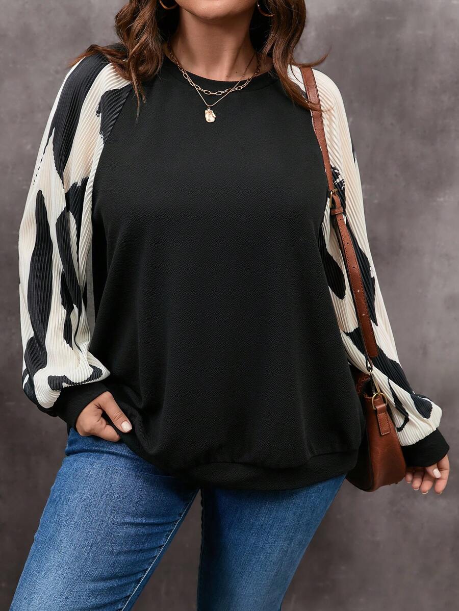 EMERY ROSE Plus Size Dames willekeurig bedrukt casual sweatshirt voor dagelijks gebruik