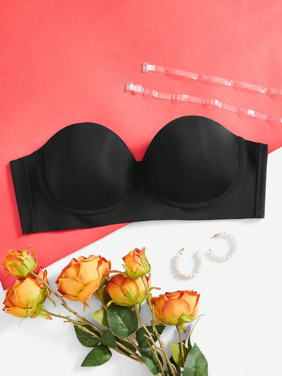 Soutien-gorge grande taille sans bretelles avec armatures et 1 paire de bretelles transparentes