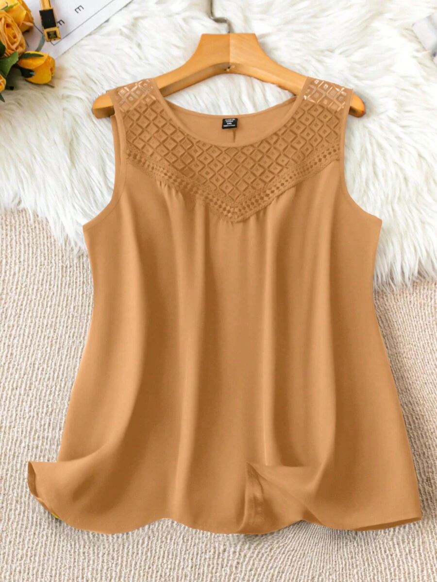 SHEIN LUNE Plus Size Solid Color Sleeveless Summer Casual Tank Top And Tank Top