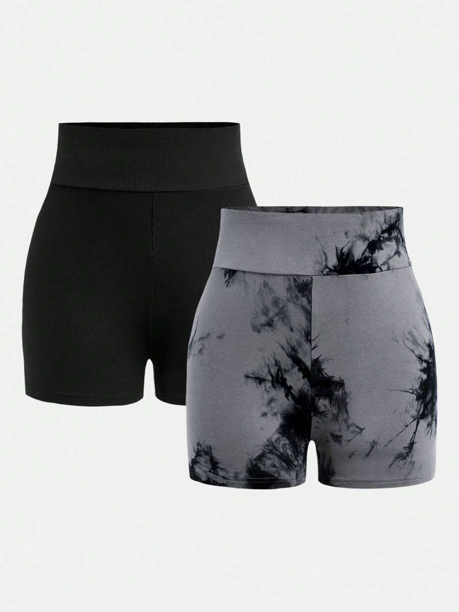 SHEIN Girlism Leggings de malha para meninas adolescentes, shorts de cor sólida com tie-dye, calças casuais