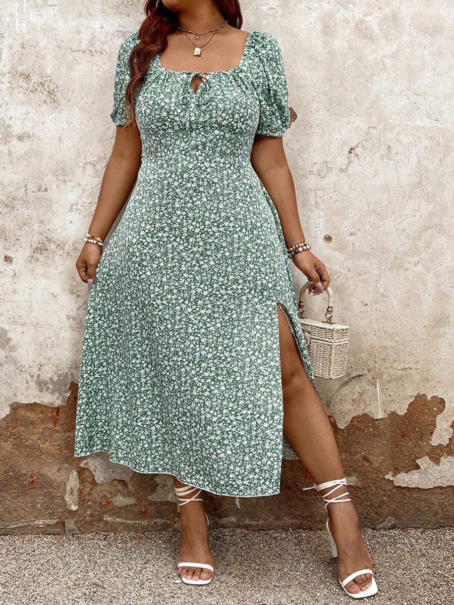 Plus Size Women's Casual Short Sleeve Printed Dress For Daily Wear (Random Pattern) Maxi Women Outfit