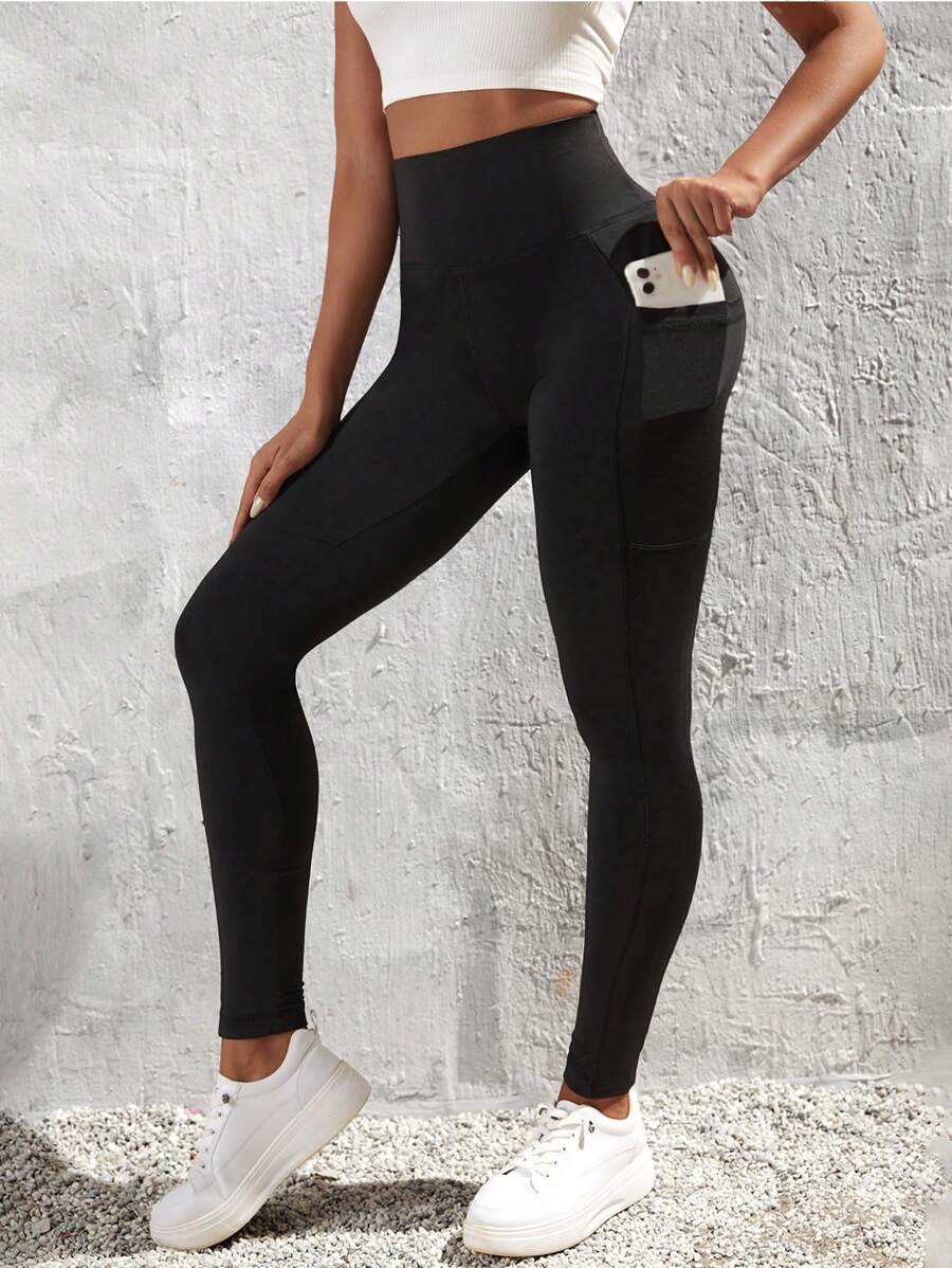 SHEIN Essnce Phone Pocket Wideband Waist Leggings