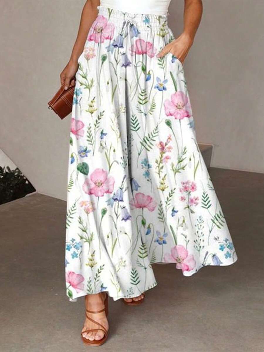 Chiquease Falda de talle alto con decoración de lazo y estampado floral para vacaciones, conjunto de ropa de mujer