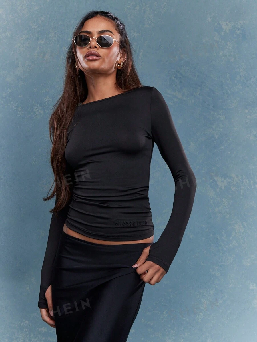 MISSGUIDED Camiseta de mangas largas de cuello de barco ajustado