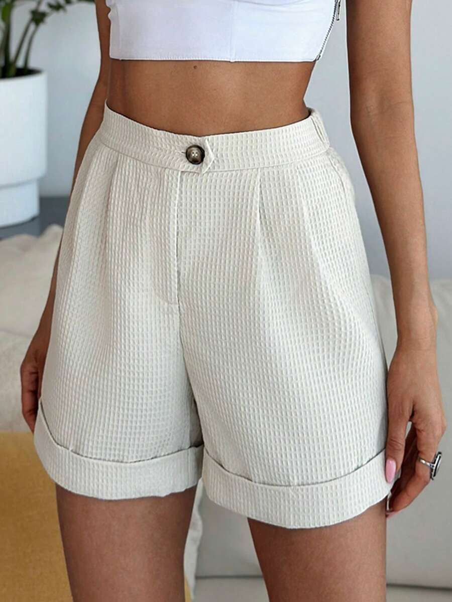 Firerie Women's Elegant Commuter Shorts With Gathered Waist And Rolled Hem