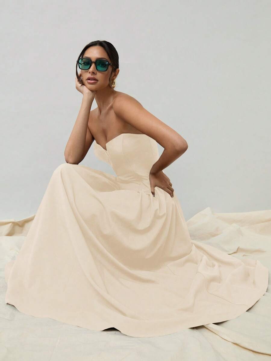 COSMINA Women V-Neck Elegant Bustier Corset Maxi Old Money Style Elegant Dress With Oversized Old Money Style Elegant Dress For Formal Occasions FAll