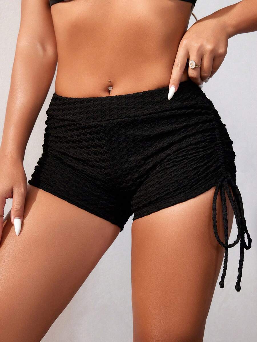 SHEIN Swim Women's Solid Color Drawstring Beach Shorts Bikini Bottoms With Side Ties, Summer Swimwear