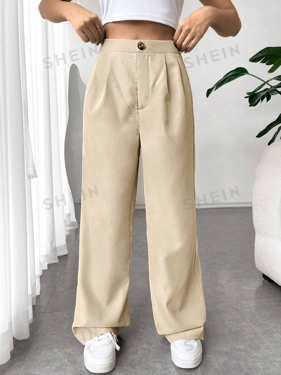 SHEIN EZwear Pantalón regular unicolor para uso diario de mujer