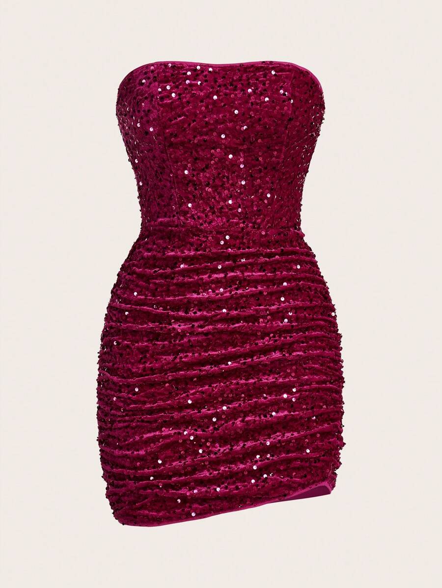 SHEIN ICON Zwarte bodycon-date-nachtjurk met paillettenbuis