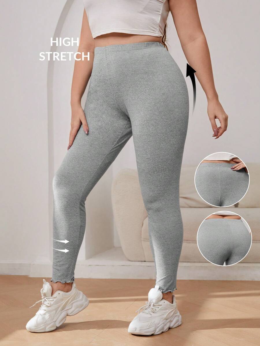 SHEIN Essnce Legging unicolore taille haute à ourlet ondulé