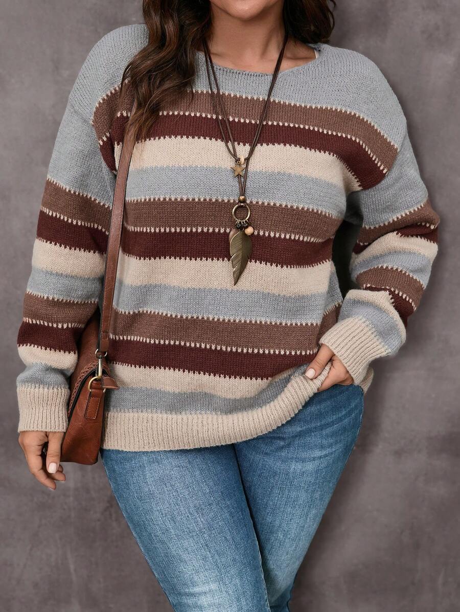EMERY ROSE Suéter tipo pullover sencillo de color tostado para mujer de talla grande, para el invierno