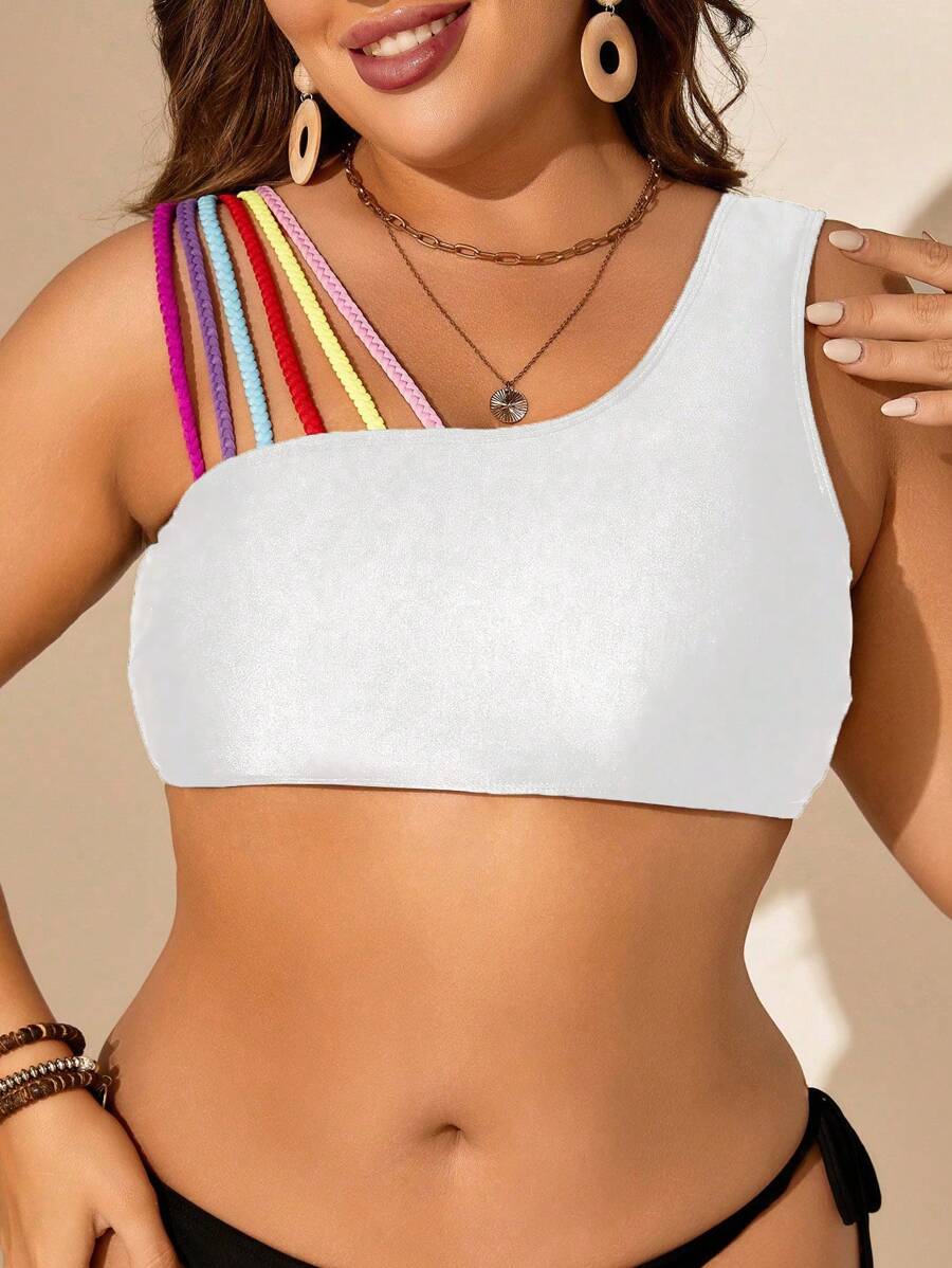 SHEIN Swim Curve Plus Size Vrouwen Kleurrijke Bandjes Eenvoudige Dagelijkse Badmode Top Zomer