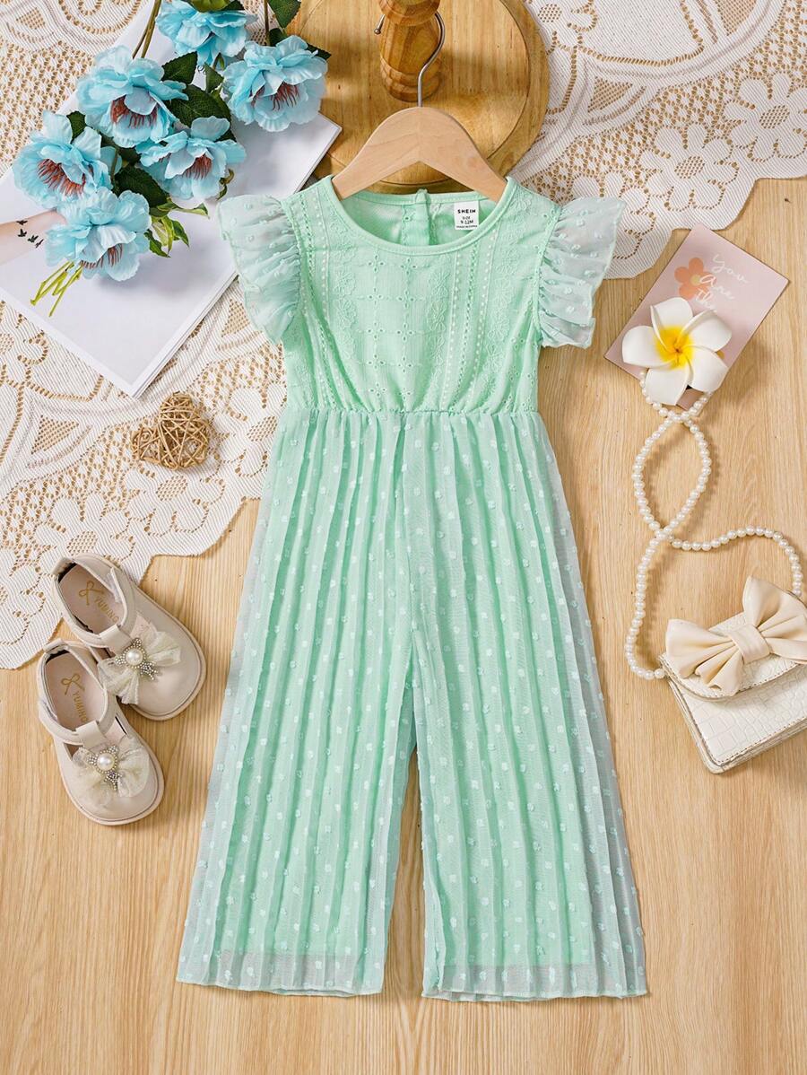 Baby Girls' Elegant Lace Jumpsuit, Suitable For Outings In Spring And Summer