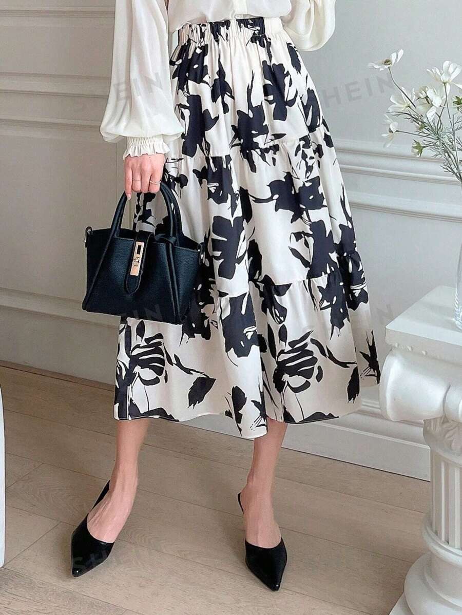 DAZY Falda con dobladillo con volantes y estampado de plantas para el verano