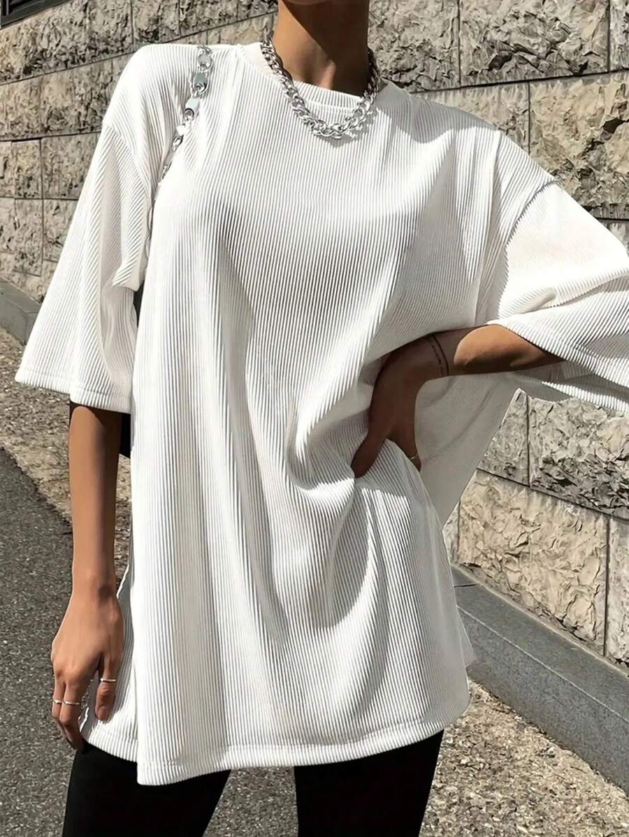 INAWLY Plus size dames los casual T-shirt met ronde hals en verlaagde schouder korte mouwen voor de zomer