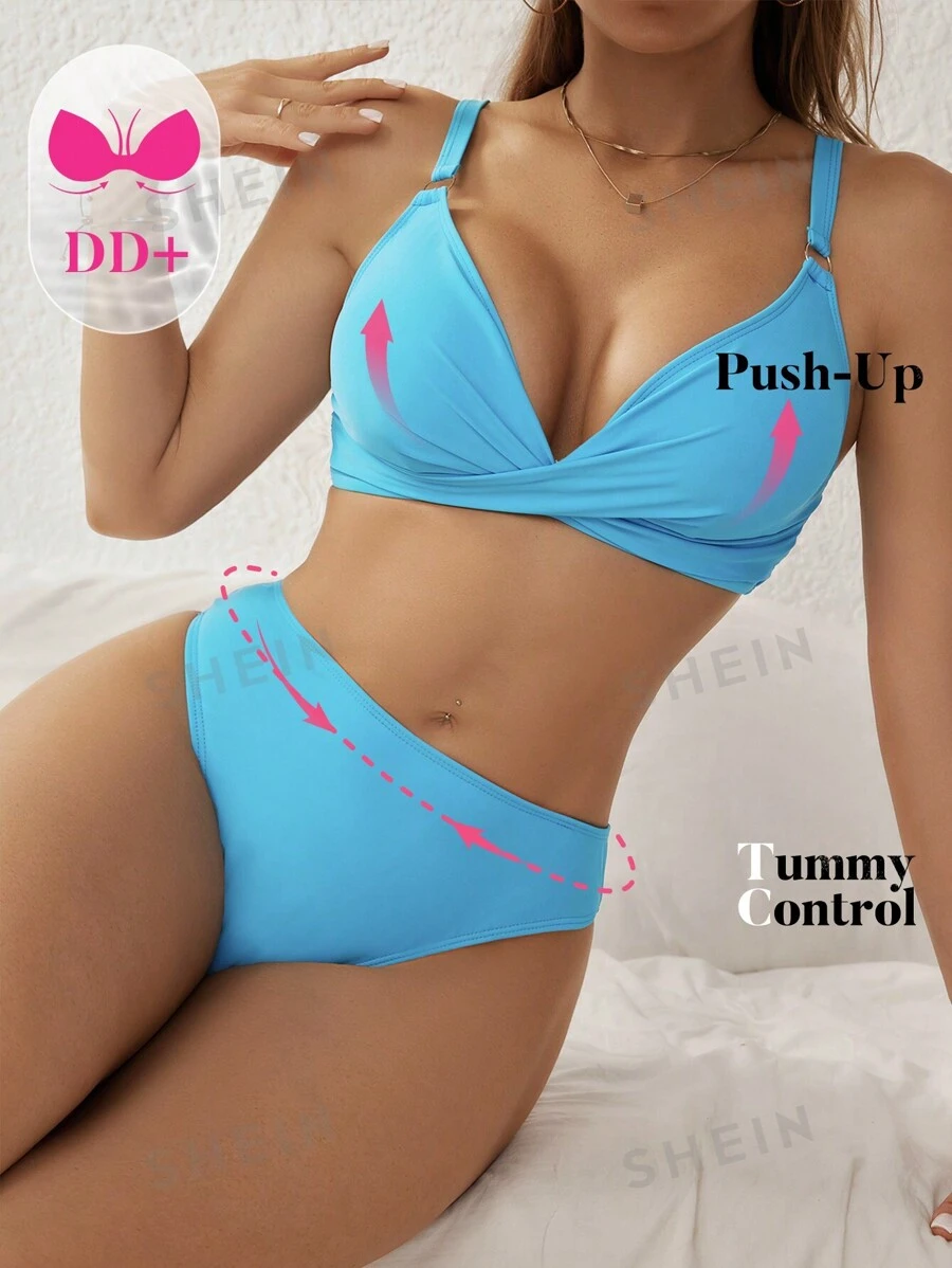 Shein Dd Women S Solid Color Cross Front Sexy Bikini Set For Summer Beach Shein Uk