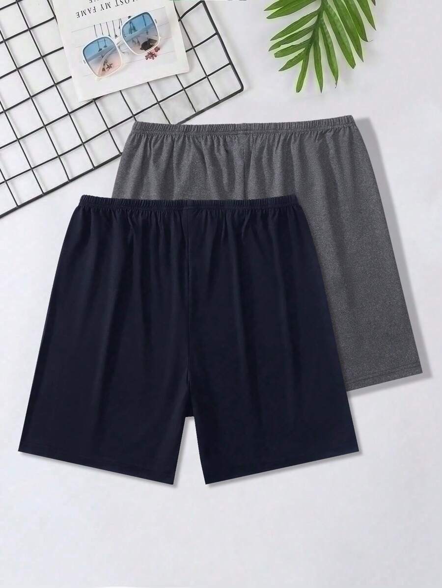 Set de 2 piezas de shorts de verano de unicolor para hombre para uso en casa