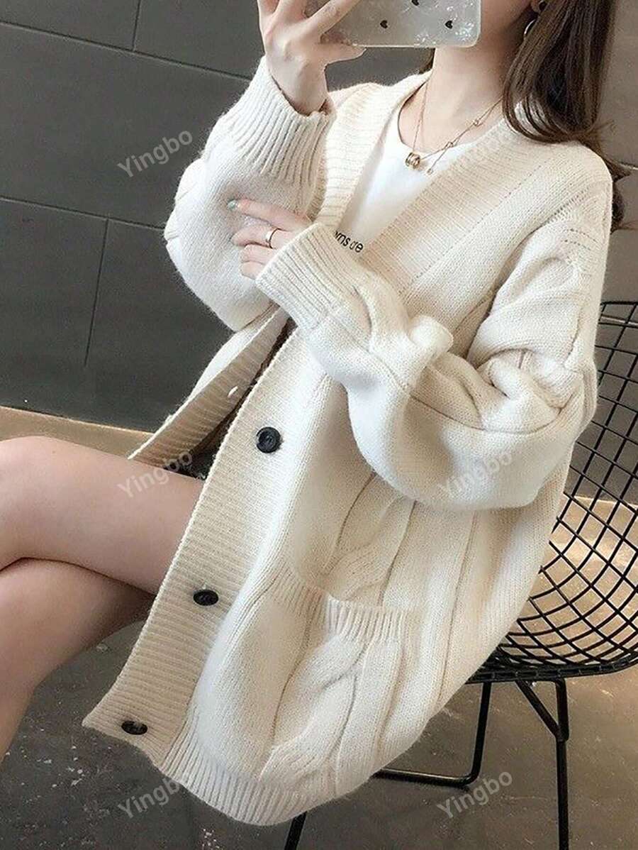 Gedrehter Strickjackenpullover mit lockerer Passform