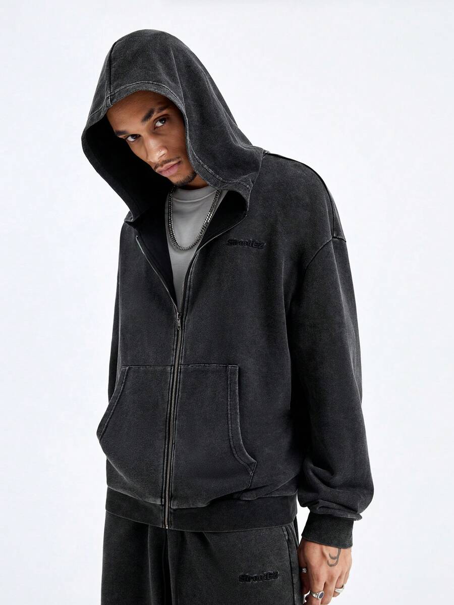 Manfinity VCAY Men's Loose Fit Hooded Knitted Jacket, Fry Snow Pattern Design