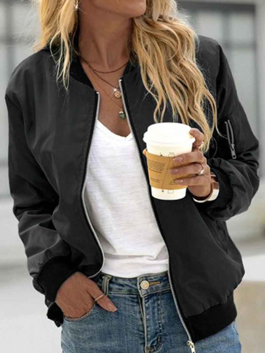 Women's Fashion Baseball Collar Zipper Jacket, Lightweight For Spring/Summer