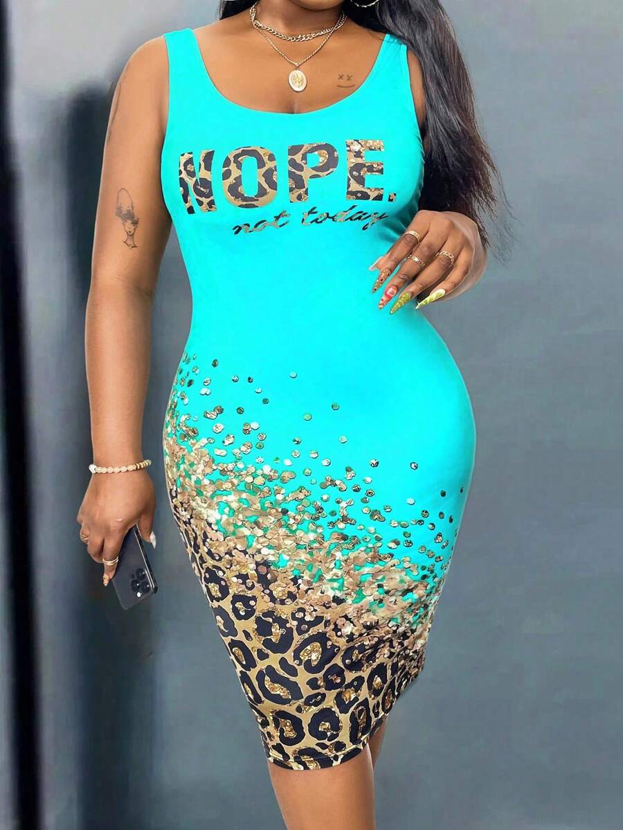 Maweii Plus Size Printed Spaghetti Strap Bodycon Dress With Hip Package