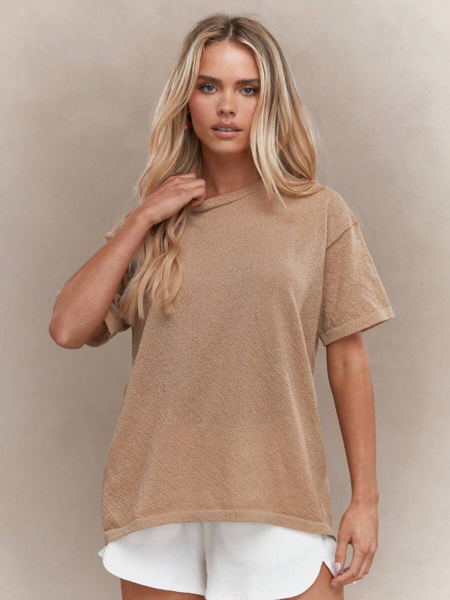 MISSGUIDED Luxury Oversized Terry Knit T-Shirt Lounge Top Casual Weekend Comfort Wear Spring Summer Essential Basic Tee Minimalist Street Style Athleisure