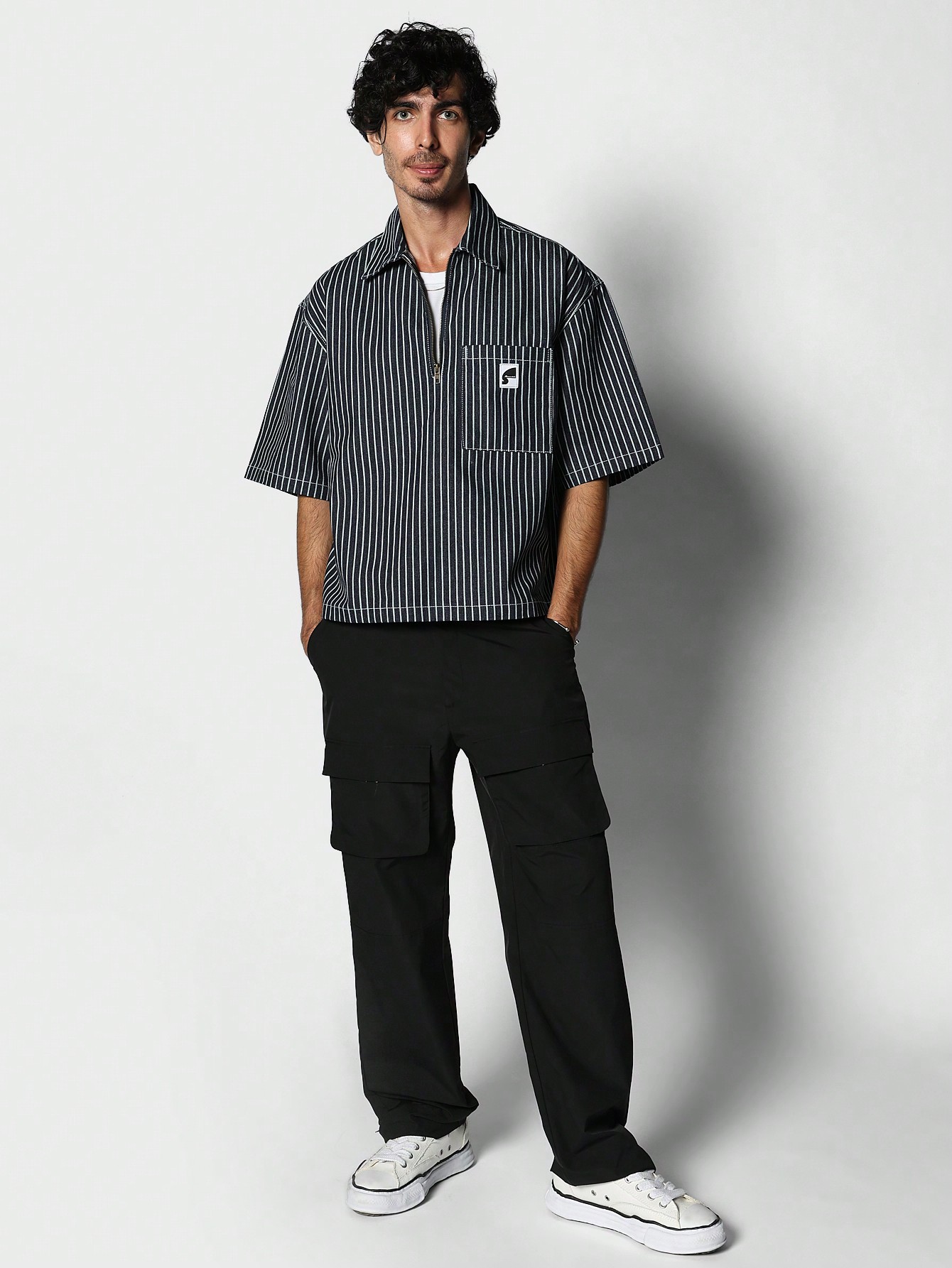 PARTIMENTOのPinstripe Roll Up Half Shirt PARTIMENTO