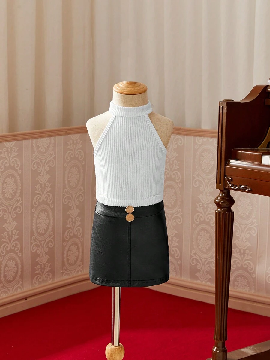 SHEIN Babymeisje Halter top Kunstleer Set met rok Voor Lente/Zomer