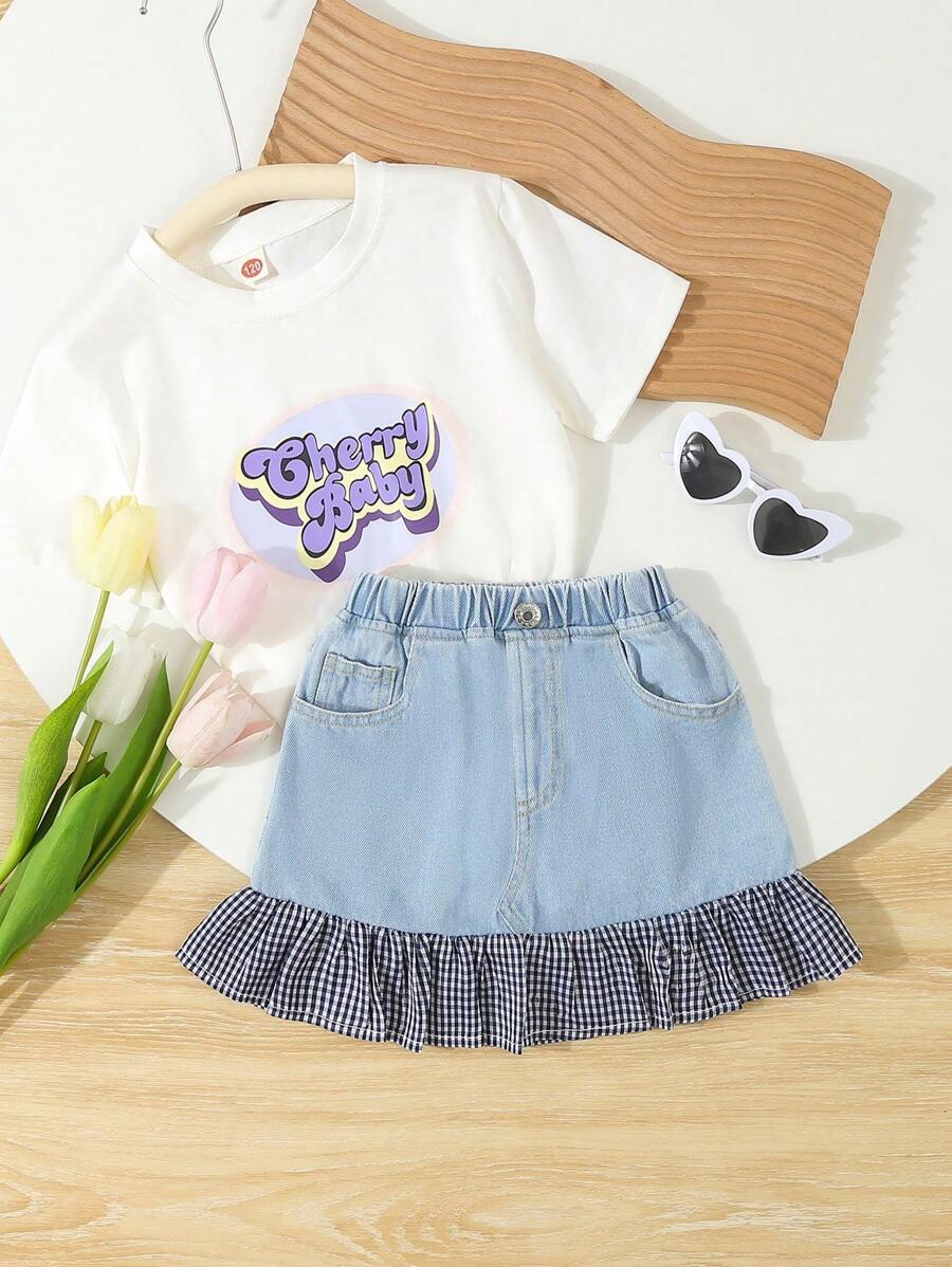 Saia Jeans Confortável e Macia para Menina Jovem com Patchwork Casual para Férias