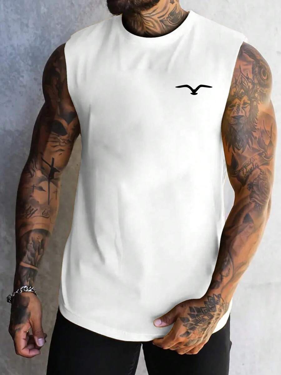Men's Casual Eagle Print Round Neck Loose Tank Top, Summer