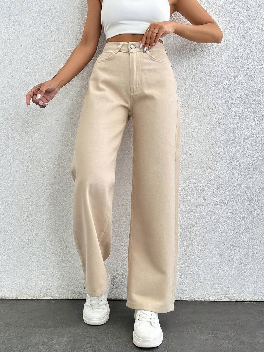 SHEIN PETITE Vaqueros De Pierna Recta Para Mujer