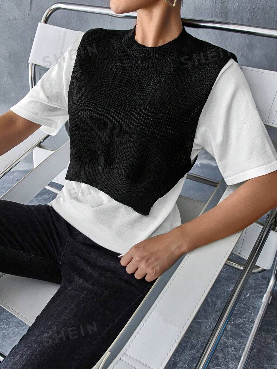SHEIN Essnce Camiseta de mujer 2 en 1 empalmada para el verano