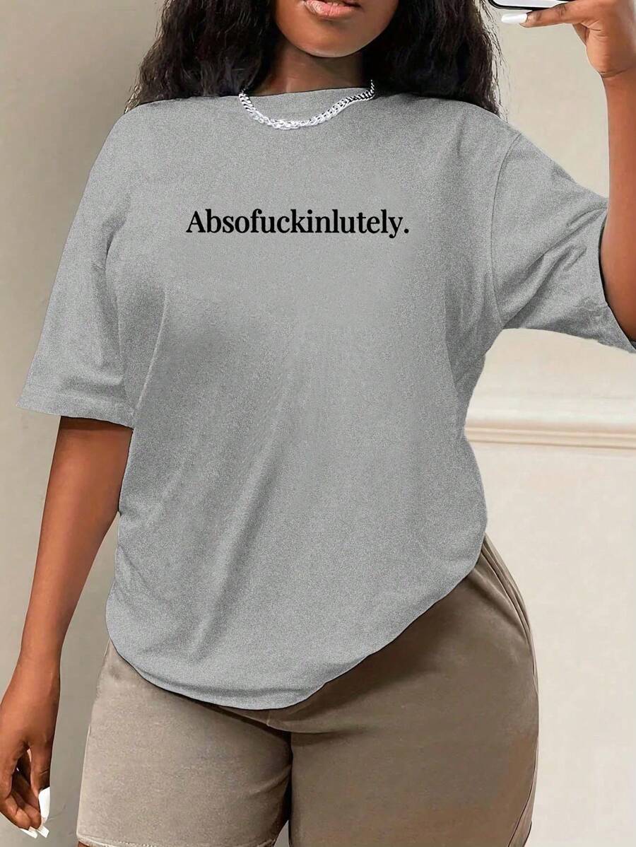 INAWLY Plus Letter Graphic Drop Shoulder Tee Graphic Tees Women Tops