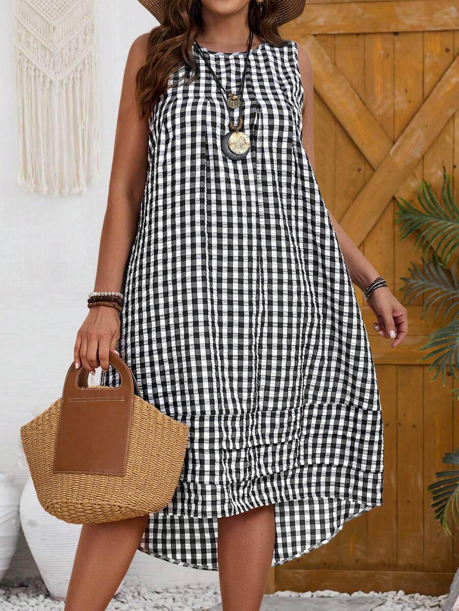 EMERY ROSE Plus Size Letnia, swobodna sukienka w kratę