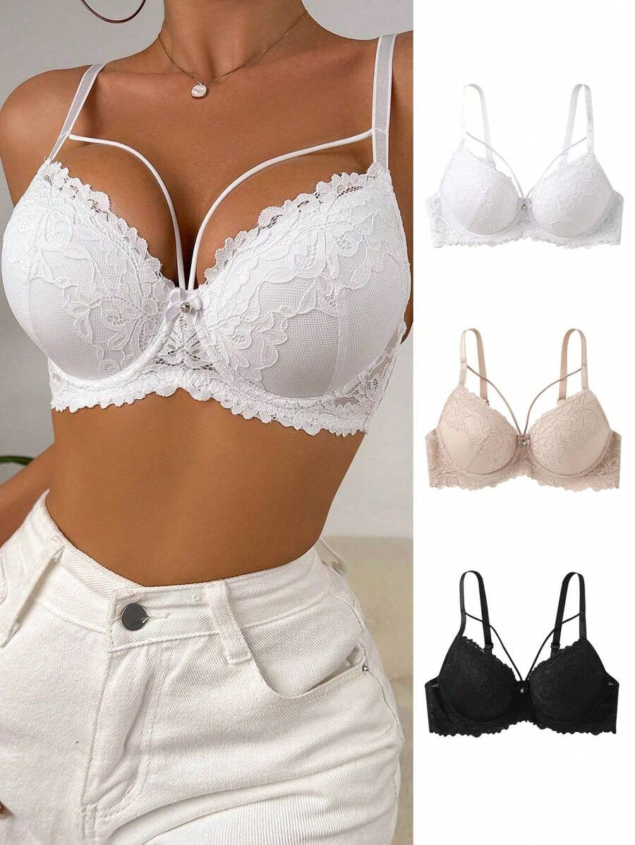 Conjunto de 3 sostenes de encaje para mujer con aro de refuerzo