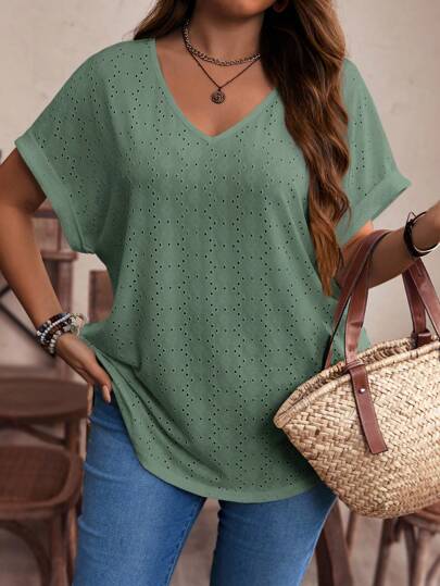 EMERY ROSE Plus Size Women's Mother's Day Fashion Sleeve Green Top Mother Day