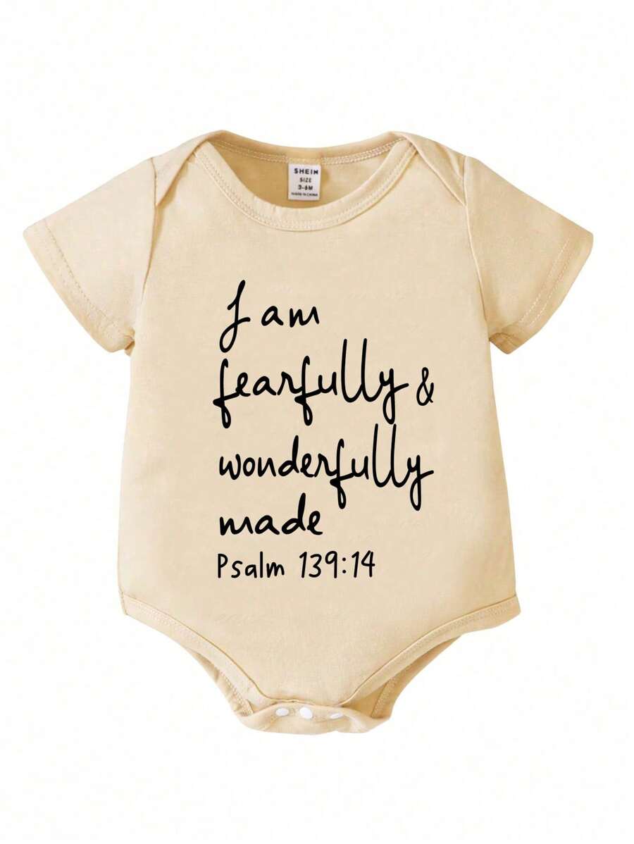 Newborn Baby Girl Casual Letter Printed Short Sleeve Bodysuit, Summer Daily Comfortable Outfit