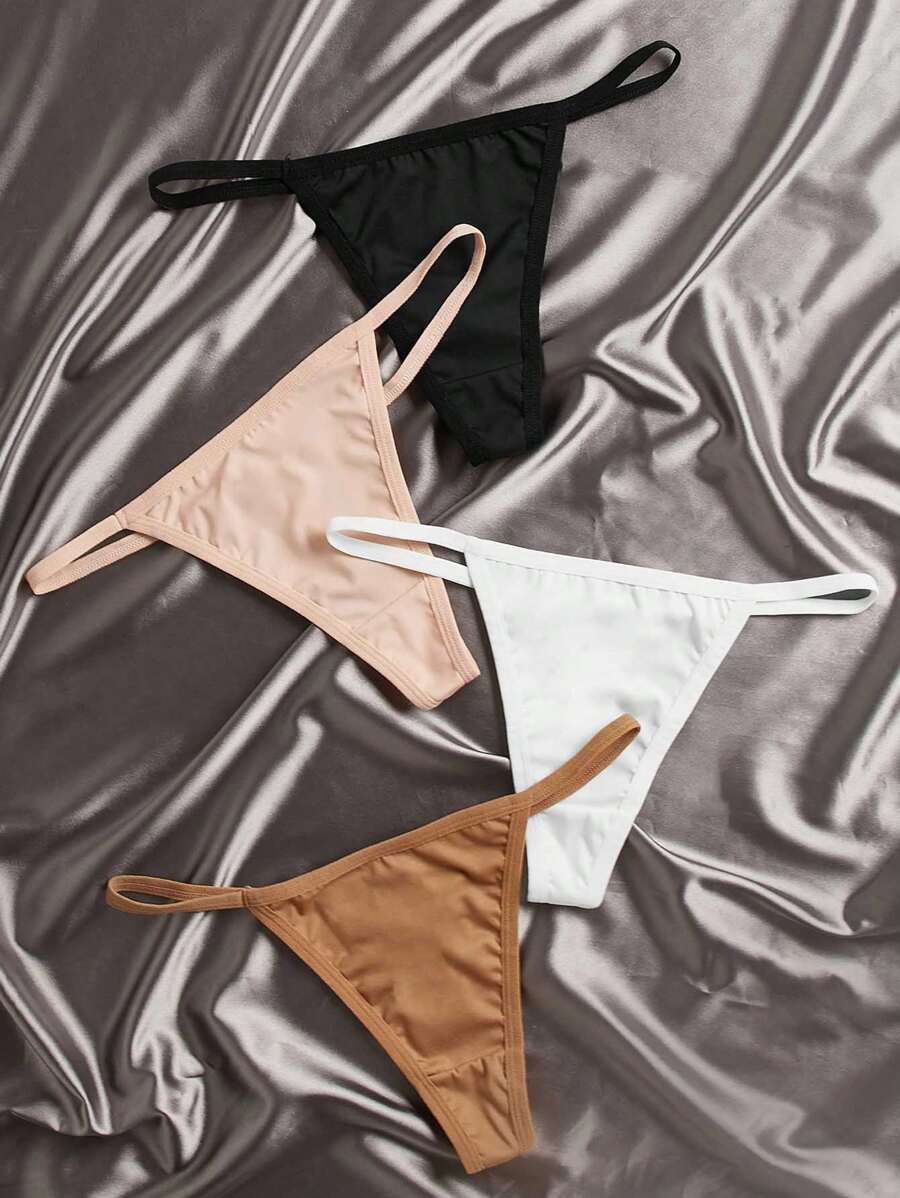Shein Underwear&Sleepwear Basics 4packs Microfiber Plain No Show Sexy Panties Set
