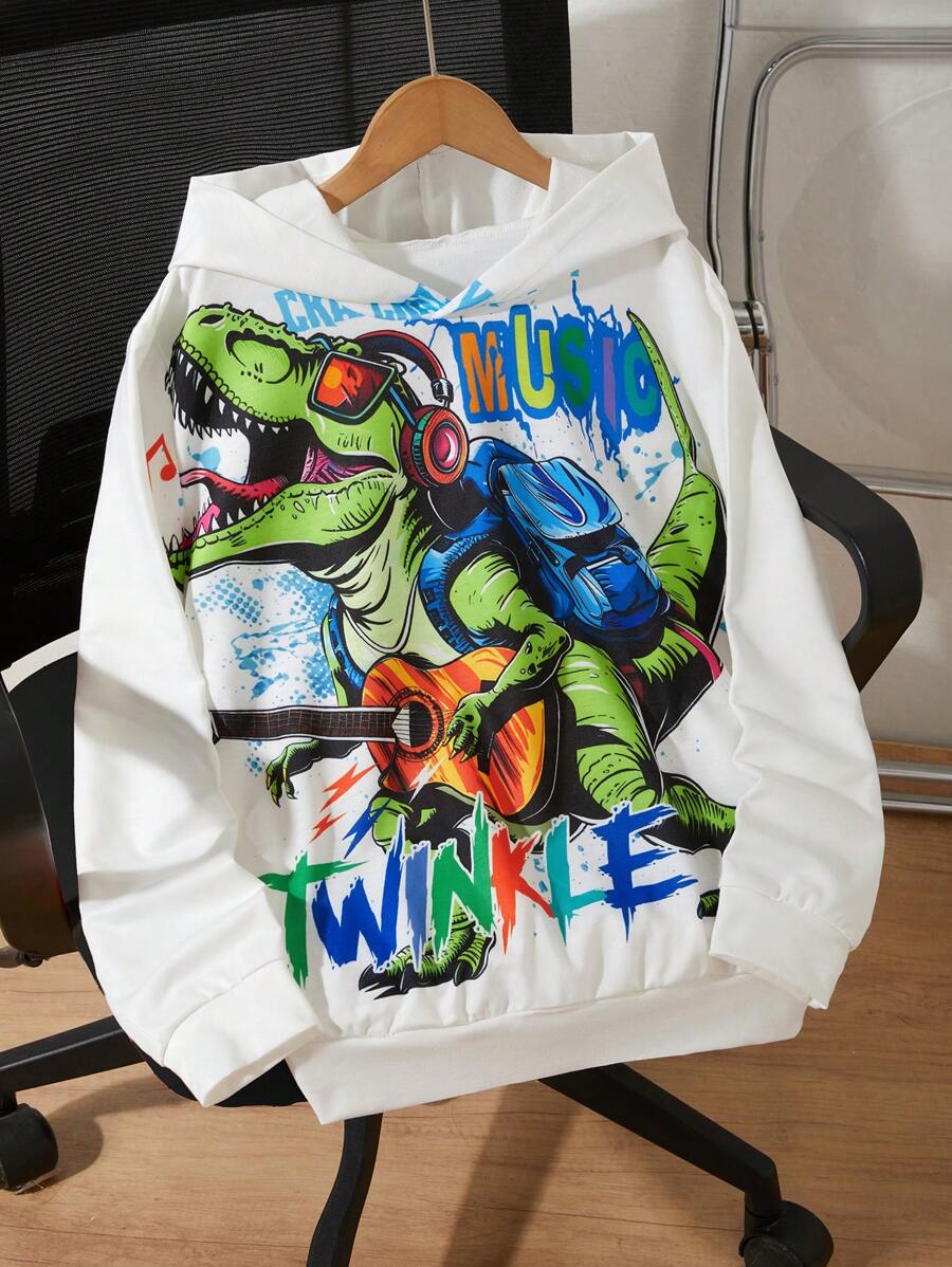 SHEIN Chłopięca bluza z długim rękawem i nadrukiem Tween z literami i dinozaurami