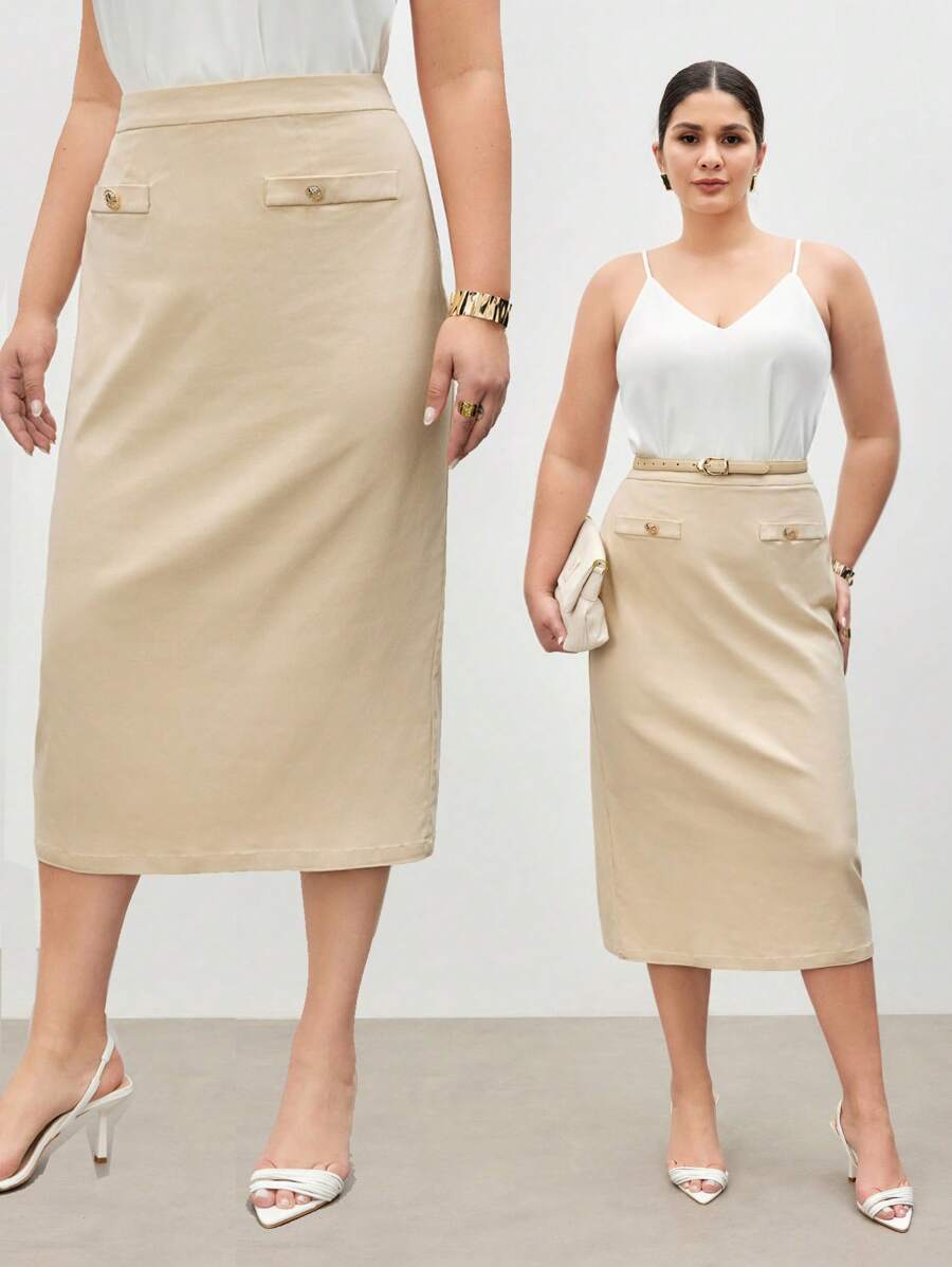 BizChic Plus Size Women's Solid Color Simple Daily Woven Skirt