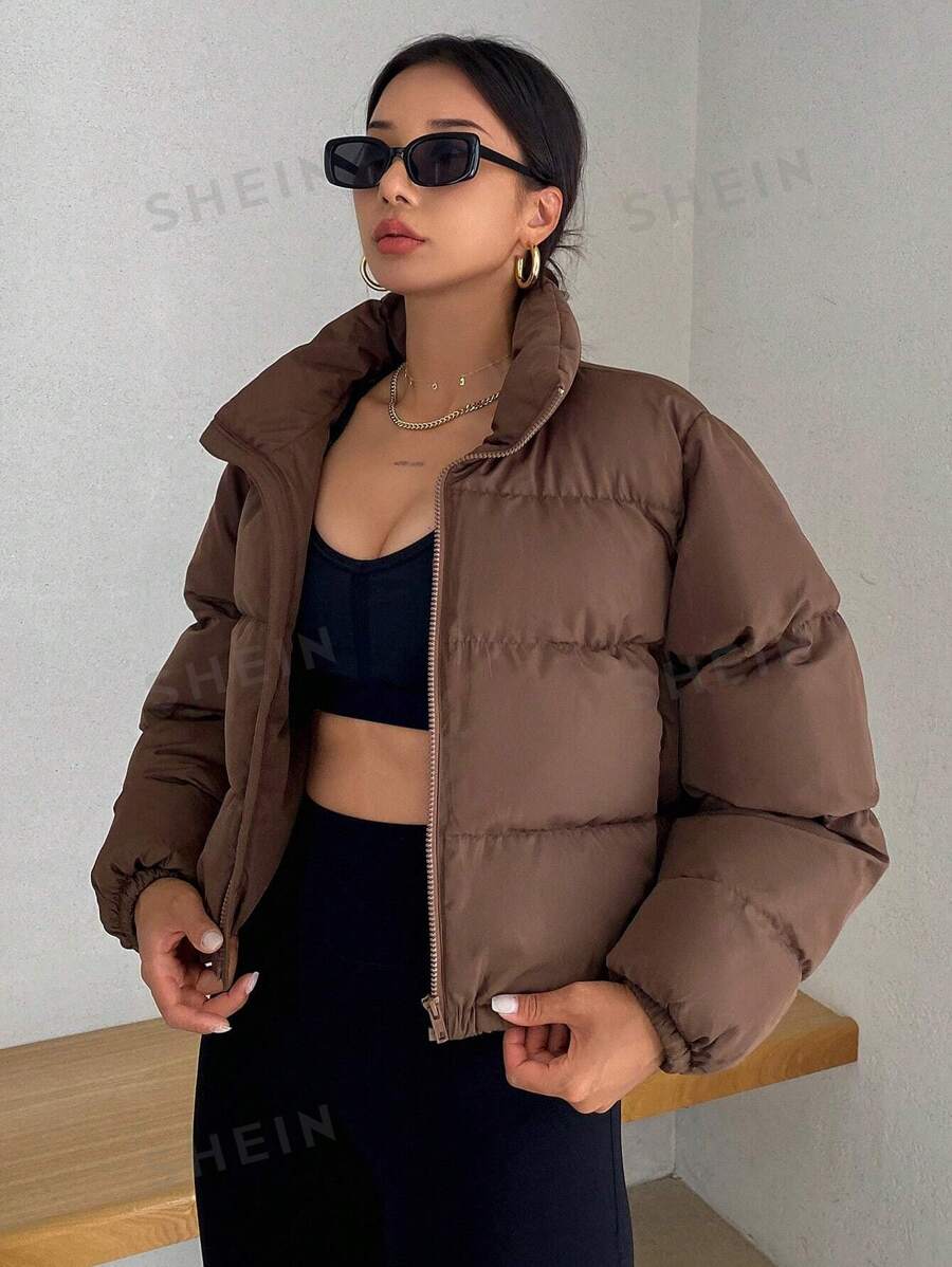 DAZY Abrigo acolchado de mujer con cuello alto en unicolor, grueso y cálido para el invierno
