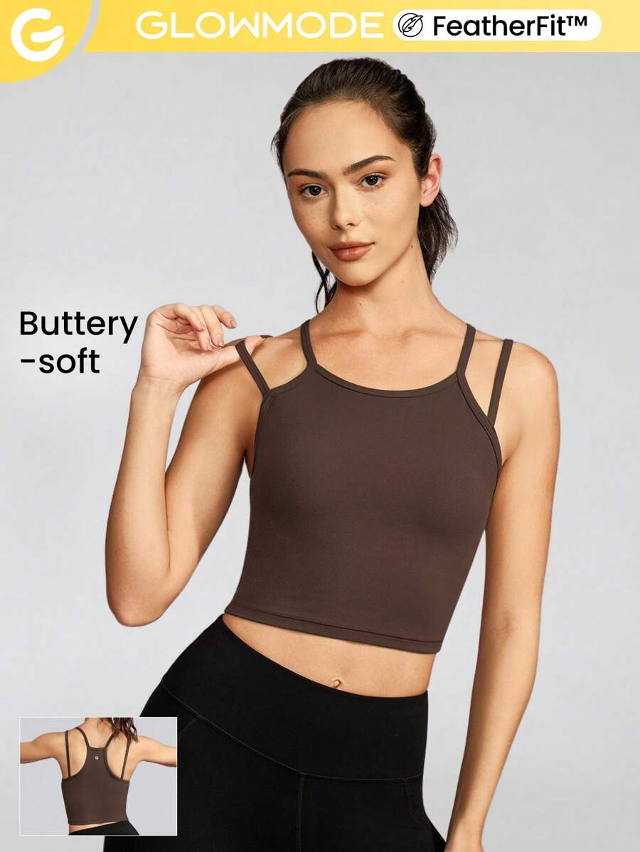 GLOWMODE FeatherFit™ Strappy Activity Cropped Tank Top Light Support Low Impact Yoga Daily