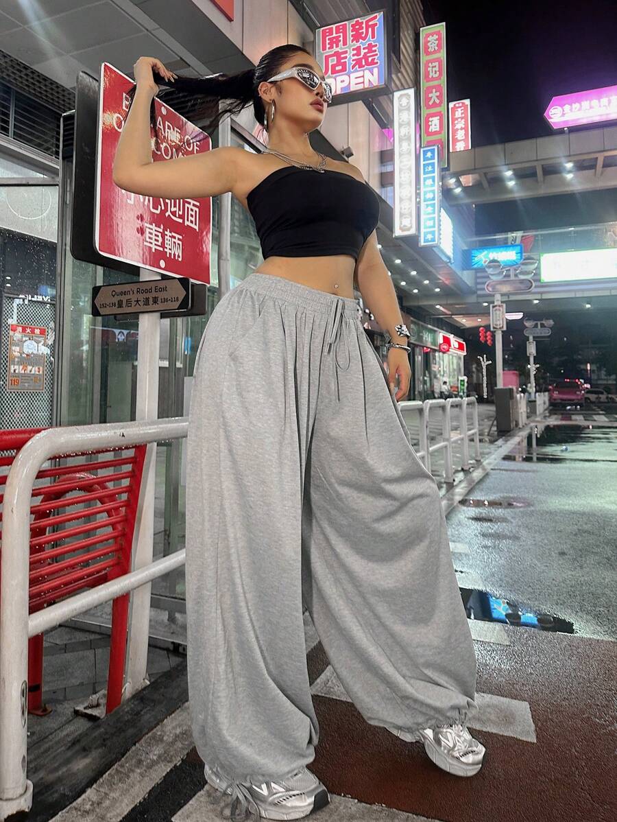 POPSWAY Plus Size Women Loose Draw Waist Jogger Pants, Summer Outfits