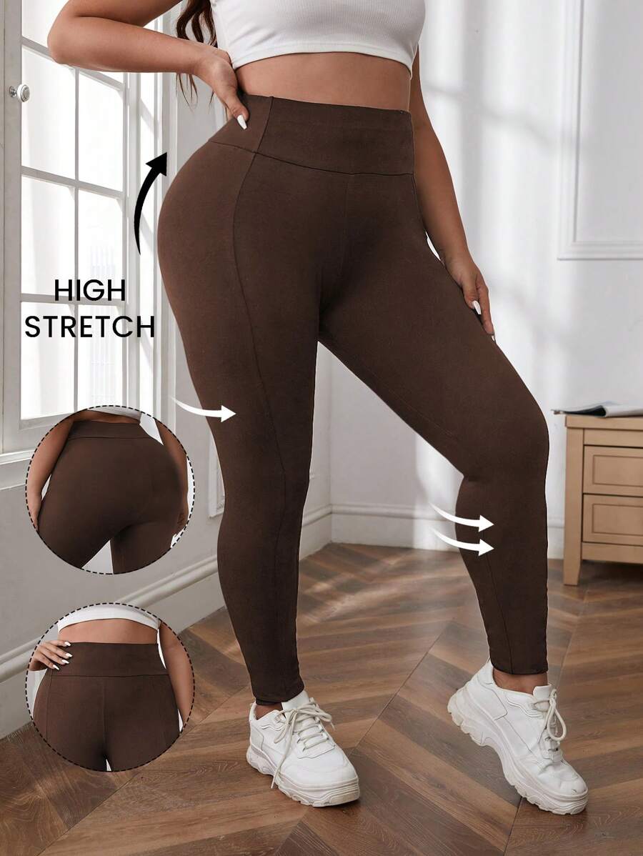 SHEIN LUNE Leggings vita alta larghi tinta unita taglie comode