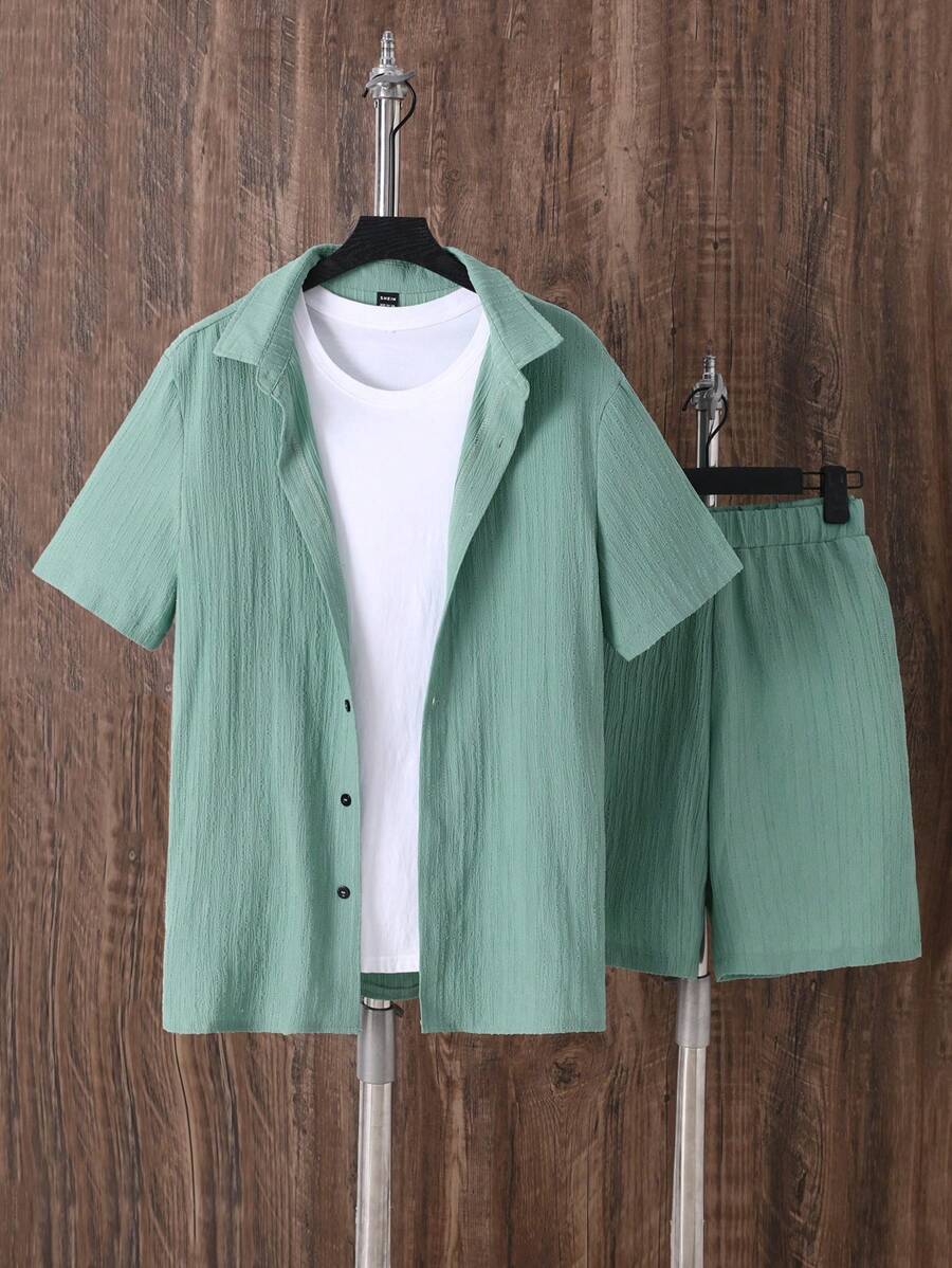 Camisa de manga corta y pantalones cortos sueltos y casuales de moda para hombre, uso diario