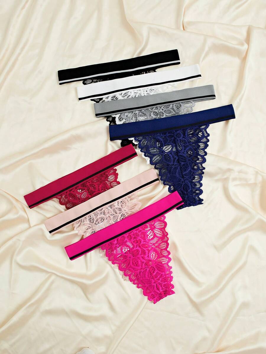 Colección Romántica de Lencería Sexy de Mujer Tanga en Negro y Blanco, Paquete de 7 Prendas