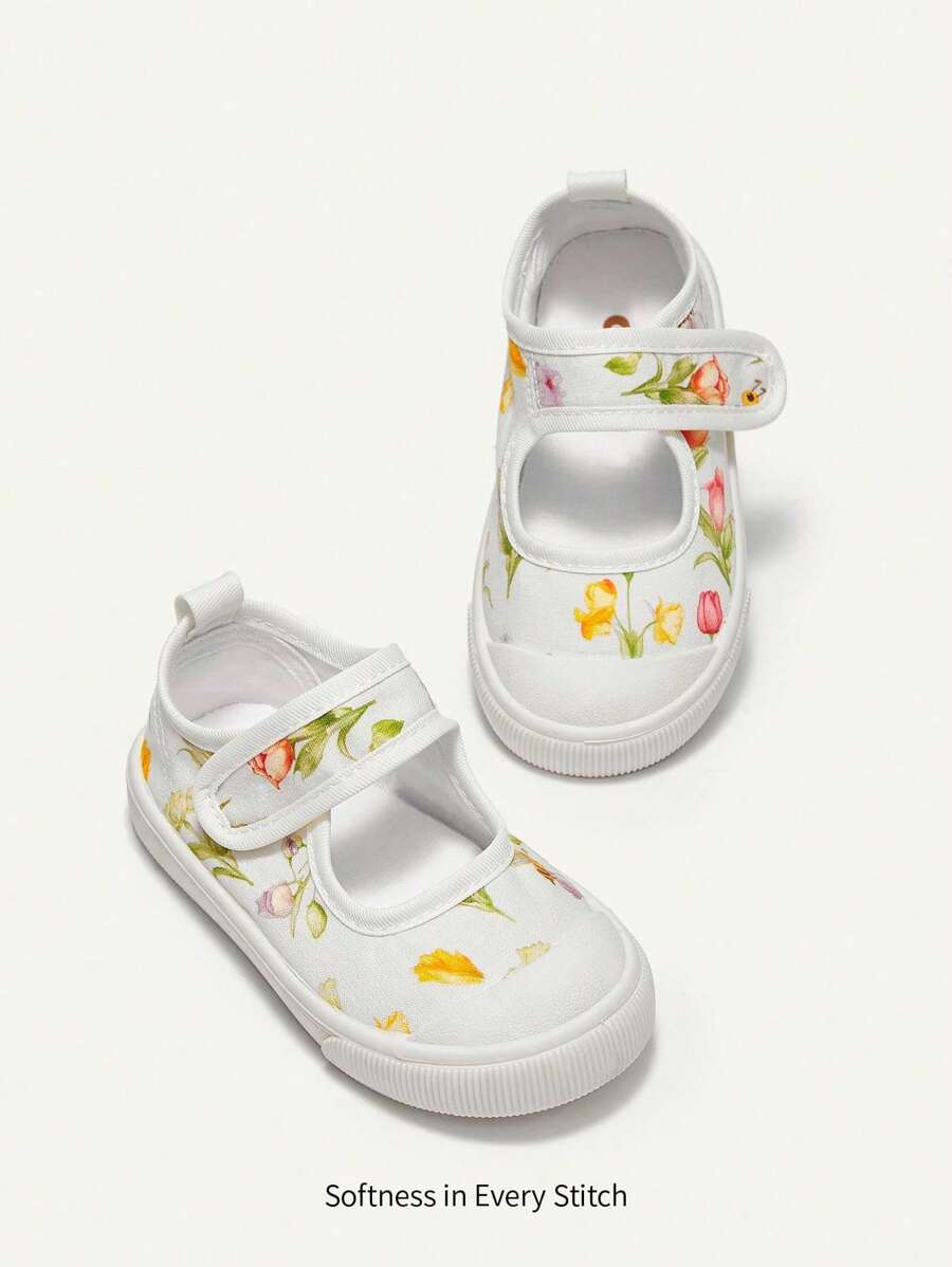 Cozy Pixies 1 Coppia Di Scarpe Casuali Piatte In Tela Con Motivo Floreale E Gancio Per Bambine, Dolci E Carine, Adatte All''uso Quotidiano E Per Viaggiare (Motivo Casuale)