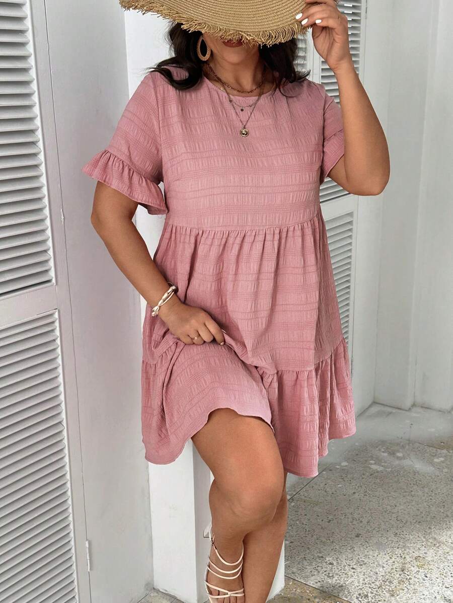 SHEIN LUNE Plus Flare mouwen Rucheszoom Smockjurk