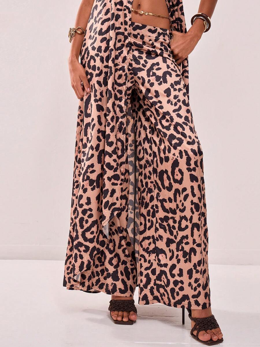 MUSERA Pantalon évasé en satin à imprimé léopard, style boho, printemps été, mignon pour les vacances